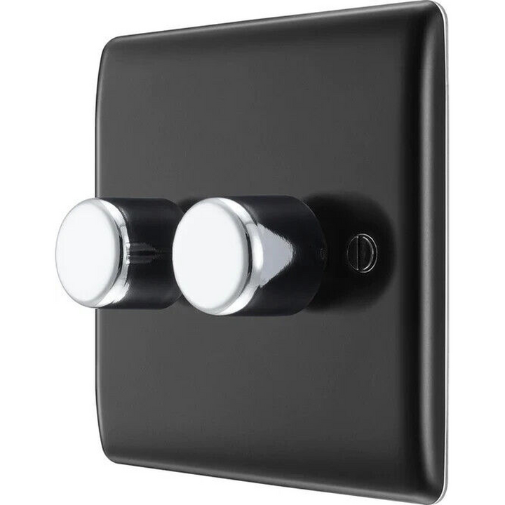 BG Electrical Double Dimmer Black Chrome (200W)